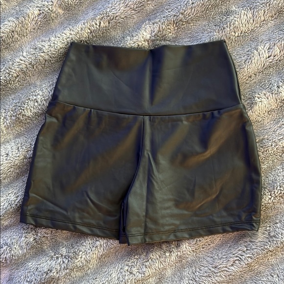 Black Faux Leather Women's Shorts - Picture 6 of 7